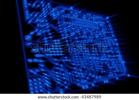 Blue see through circuit board with rays of light