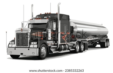 tank oil gas fuel usa American black truck art 3d semi big large heavy drive haul design shipping vector template isolated white element