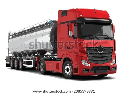 tank oil gas fuel European red truck art 3d semi big large heavy drive haul graphic design ud shipping vector template isolated white element