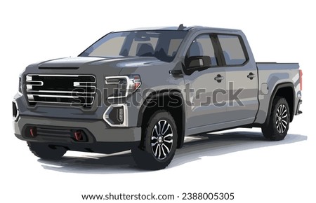 black silver truck art modern USA American art 3d realistic logo icon sign symbol color 4x4 bumper tire design car vector element pickup large motor power diesel isolated white background