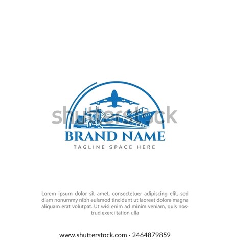 The plane, the train, the cruise ship and truck. International transport concept for trips and tourism logo Vector Illustration