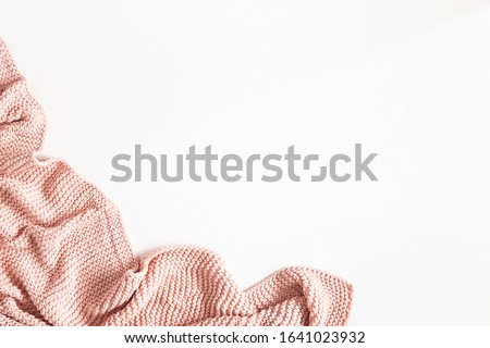 Pink blanket on white background. Flat lay, top view Stockfoto © 