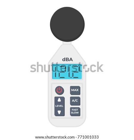 Professional sound level meter with LCD screen. Meter to measure sound level. Vector flat icon isolated on white. A/C frequency weighting.