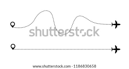 Airplane is in a dotted line. Tourism and travel. The waypoint is for a tourist trip. and his track on a white background. Vector illustration. EPS10.