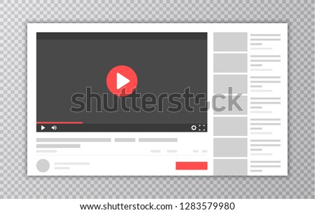Video and Media player Interface template. Browser window with video player. Web site mock up. User Comments. Vector illustration.