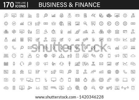 Big set of 170 Business and Finance web icons in line style. Money, bank, contact, infographic. Icon collection. Vector illustration.