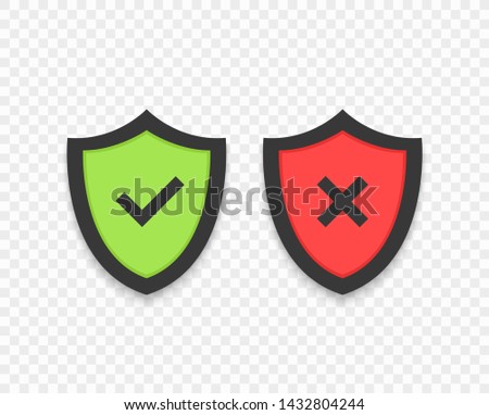 Data security and protection. Check marks v and x. Protection, safety, security icons. Vector illustration.