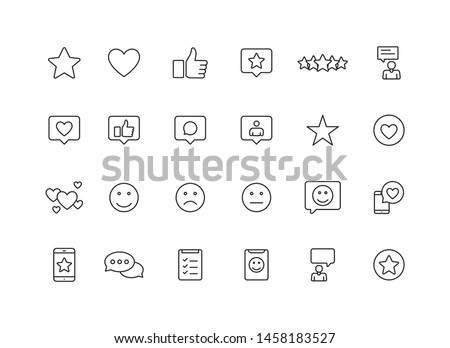 Feedback and Review web icons in line style. Star Rating, Emotion symbols. Vector illustration.