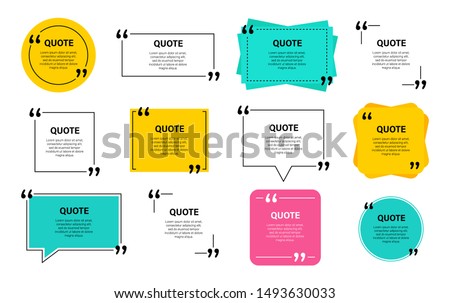 Quote box frame, big set. Quote box icon. Texting quote boxes. Blank template quote text info design boxes quotation bubble blog quotes symbols. Creative vector banner illustration. Imagine de stoc © 