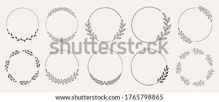 Set of black laurels frames branches. Vintage laurel wreaths collection. Hand drawn vector laurel leaves decorative elements. Leaves, swirls, ornate, award, icon. Vector illustration. Сток-фото © 