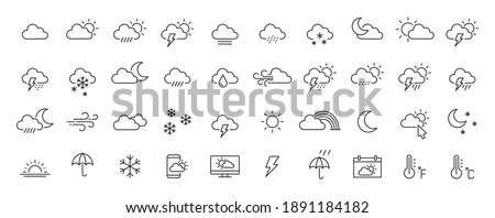 Set of 40 weather web icons in line style. Weather , clouds, sunny day, moon, snowflakes, wind, sun day. Vector illustration