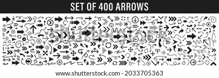 Arrows set of 400 black icons. Arrow icon. Arrow vector collection. Arrow. Cursor. Modern simple arrows. Vector illustration.