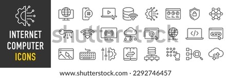 Internet computer web icons in line style. Cloud technology, data center, connection network, digital service, database platform, collection. Vector illustration.