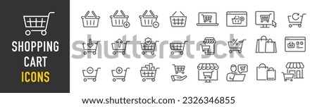 Shopping cart web icons in line style. Shop basket, mobile shop, online store, bag, add, collection. Vector illustration.