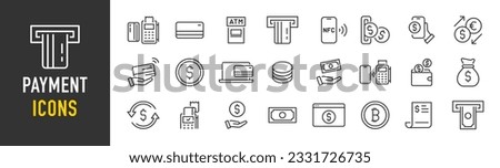 Payment web icons in line style. Money, payment methods, pay online, card, business, wallet, bank, collection. Vector illustration.