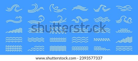 Water wave, sea wave set. Zigzag line. Water logo, symbol vector collection.	