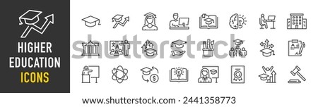 Higher Education web icons in line style. Universities, teaching, professor, study collection. Vector illustration.