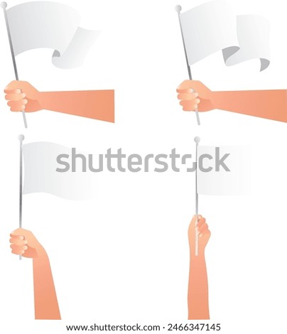 Vector flat design illustration hand holding and waving the flag on white background