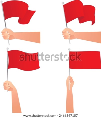 Vector flat design illustration hand holding and waving the flag on white background