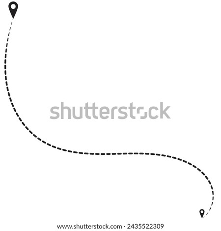 Route icon between two points with dotted path and location pin. Location pointer continuous one line drawing. GPS navigation line route mark. Vector illustration isolated on white  Black