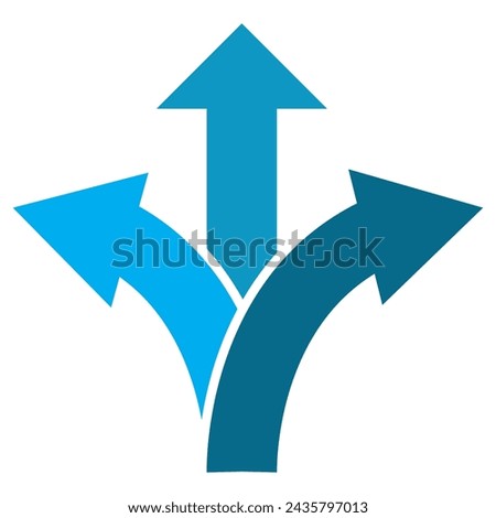 three-way direction arrow icon. arrow icon ,three way direction arrow sign, road direction vector. Three Way Fork black Arrow