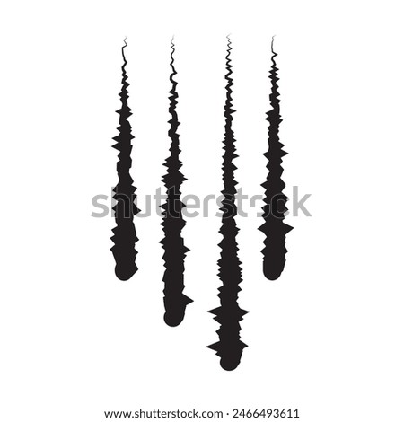 Animal claw scratches and marks. Icon, flat style, black silhouette. Vector isolated on white background. Scratches from cat, tiger, lion, dog, jaguar, bear, puma, leopard.7891