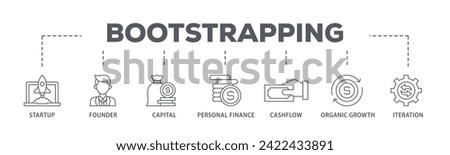 Bootstrapping web banner icon vector illustration concept consists of startup, founder, capital, personal finance, cashflow, organic growth, and iteration icon live stroke and easy to edit