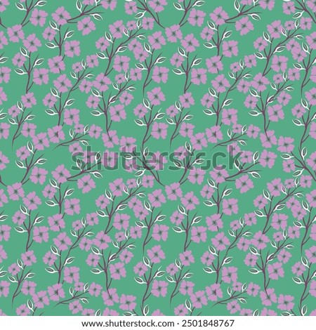 Vector seamless pattern. Liberty pattern in small flowers. Small off white and coral pink flowers. Ivory background. Ditsy floral background.