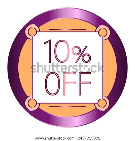 10% off written on a note attached to an orange and purple metallic disc.