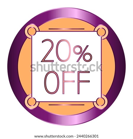 20% off written on a note attached to an orange and purple metallic disc.