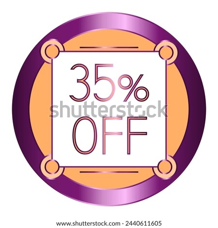 35% off written on a note attached to an orange and purple metallic disc.