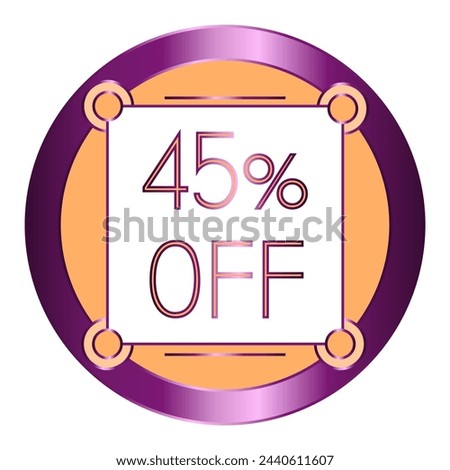 45% off written on a note attached to an orange and purple metallic disc.