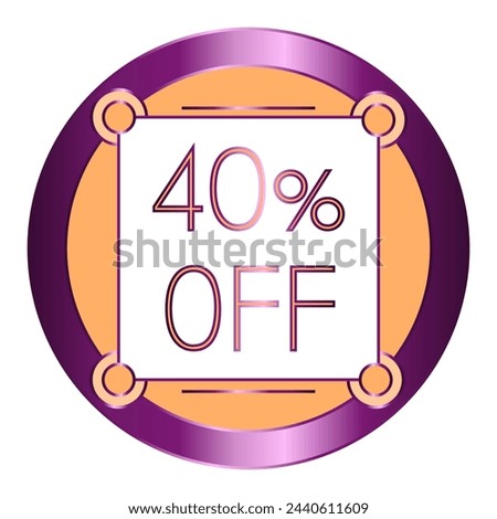 40% off written on a note attached to an orange and purple metallic disc.