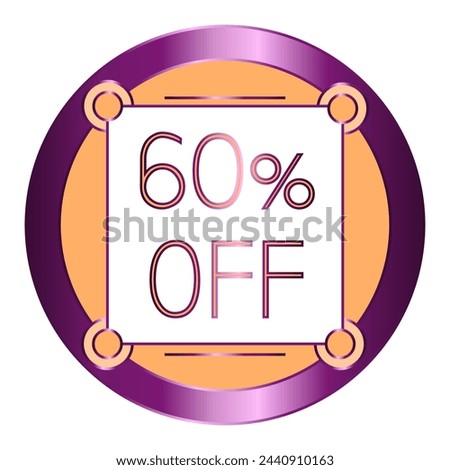 60% off written on a note attached to an orange and purple metallic disc.