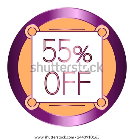 55% off written on a note attached to an orange and purple metallic disc.
