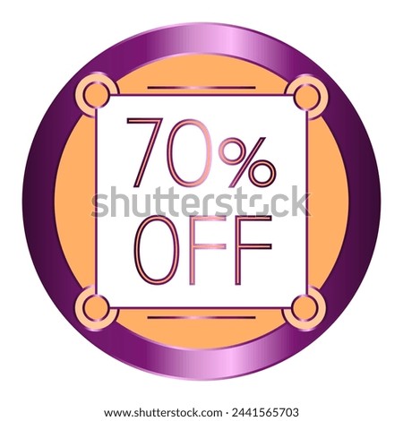 70% off written on a note attached to an orange and purple metallic disc.