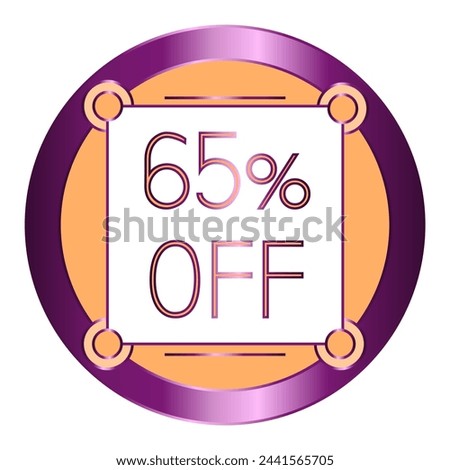 65% off written on a note attached to an orange and purple metallic disc.