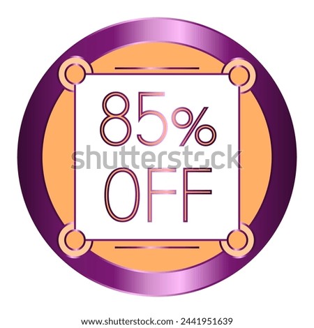 85% off written on a note attached to an orange and purple metallic disc.
