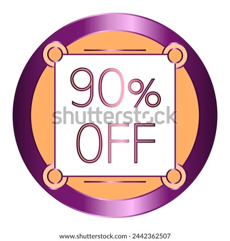 90% off written on a note attached to an orange and purple metallic disc.