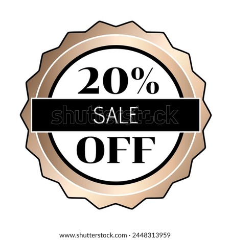 20% off stamp with the colors white, gold and black.