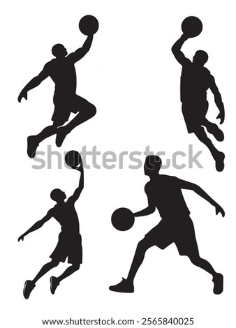  basketball players vector background silhouette set