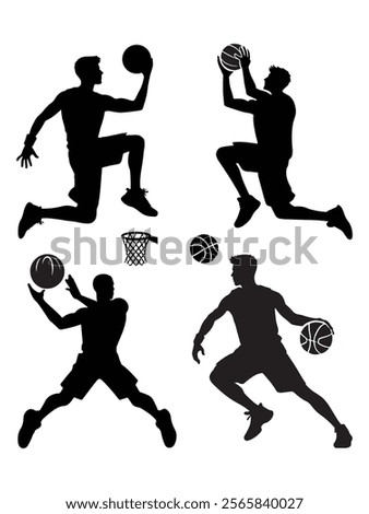  basketball players vector background silhouette set