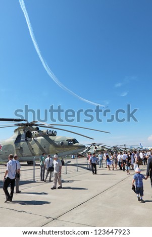 ZHUKOVSKY, RUSSIA - AUG 18: Samples of aviation at the International Aviation and Space salon MAKS. Aug, 18, 2011 in Zhukovsky, Russia