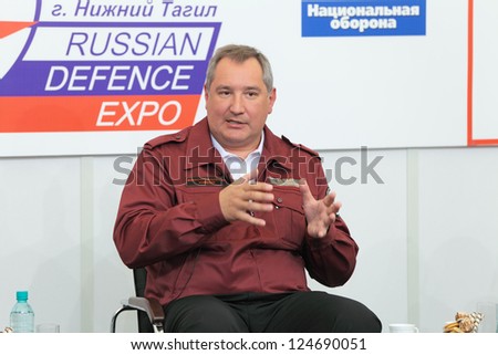 NIZHNY TAGIL, RUSSIA- AUG 24: Dmitry Rogozin is vice-premier of Russian Government at RUSSIAN DEFENCE EXPO 2012 on August, 24, 2012 at Nizhny Tagil, Russia