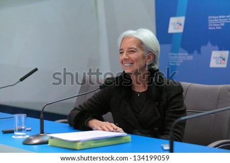 MOSCOW, RUSSIA- FEB 16: Christine Lagarde, Managing Director of the International Monetary Fund (IMF) at a press-conference dedicated to the upcoming summit G20 on February, 16, 2013 in Moscow, Russia