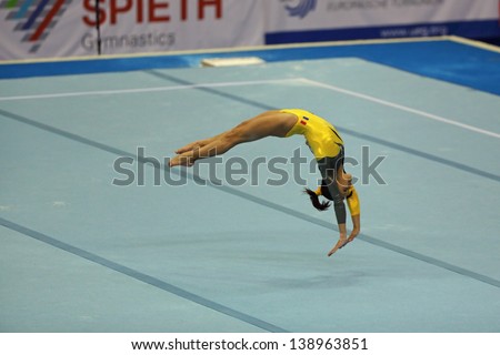 MOSCOW - APR 21: 2013 European Artistic Gymnastics Championships. Bulimar Diana Laura - Romanian gymnast do the Floor Exercise in Olympic Stadium on April 21, 2013 in Moscow, Russia.