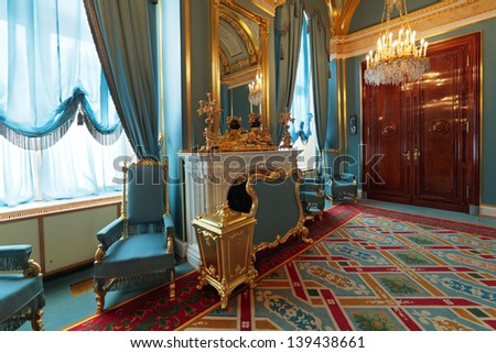 MOSCOW-FEB 22: An interior view of the Grand Kremlin Palace is shown on Feb 22, 2013 in Moscow. Built in 1849, the palace is the official residence of the President of Russia. The Royal accommodations