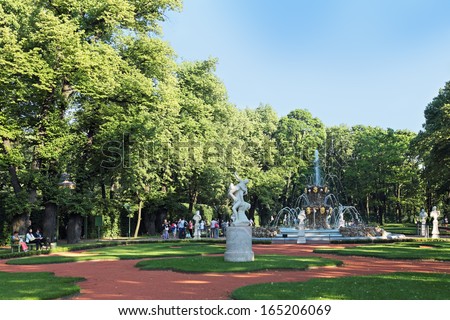 ST.-PETERSBURG - JUL 06: Summer garden - park is a monument of landscape art, built by the command of Tsar Peter I in 1704 on Jul 06, 2013 in St.-Petersburg, Russia.