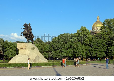 ST.-PETERSBURG - JUL 04: The monument to Peter I at the Senate square on Jul 04, 2013 in St.-Petersburg, Russia. Built in 1782, is one of the main attractions of the city