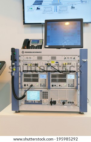 ZHUKOVSKY, RUSSIA - SEP 01, 2013: The radio equipment of civil and military purpose company ROHDE & SCHWARZ at the International Aviation and Space salon MAKS-2013